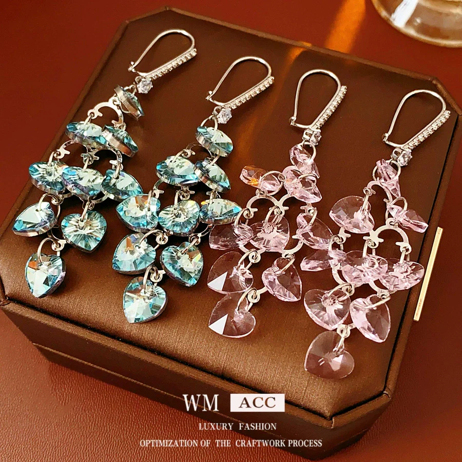 Wholesale Glass Glazed Heart Shape Zircon Earrings For Women Highend Forest Style