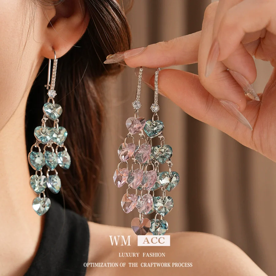 Wholesale Glass Glazed Heart Shape Zircon Earrings For Women Highend Forest Style - Image 2