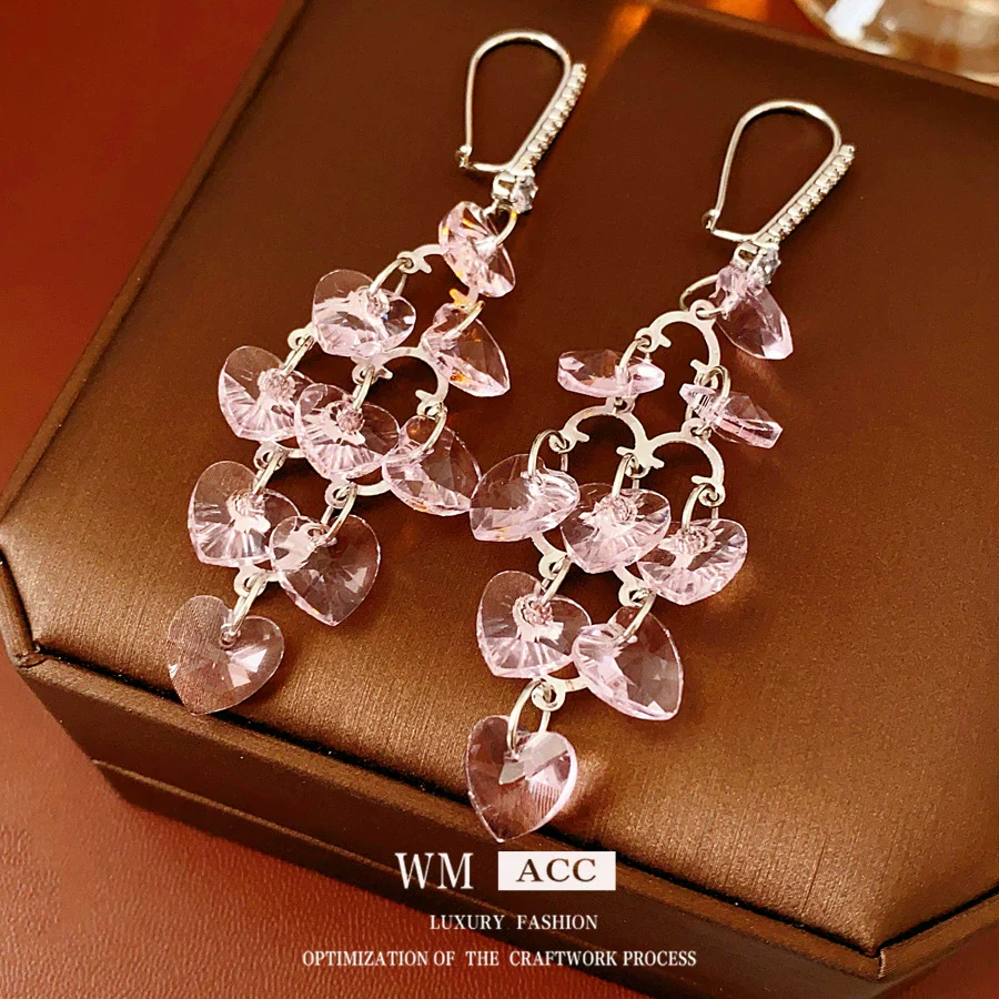 Wholesale Glass Glazed Heart Shape Zircon Earrings For Women Highend Forest Style - Image 3
