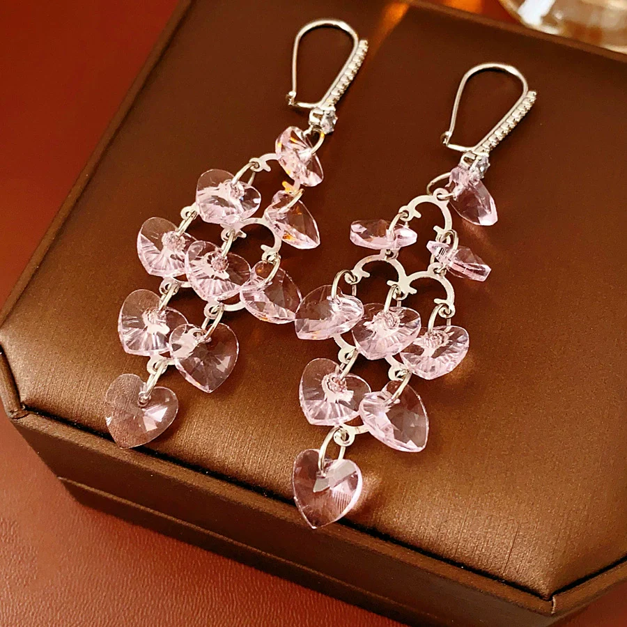 Wholesale Glass Glazed Heart Shape Zircon Earrings For Women Highend Forest Style - Image 7