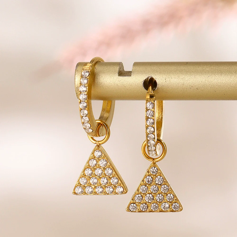 Wholesale Gold Plated 18K Gold Inlaid Zircon Stainless Steel Geometric Heart Shape And Bow Tie Earrings For Women - Image 2