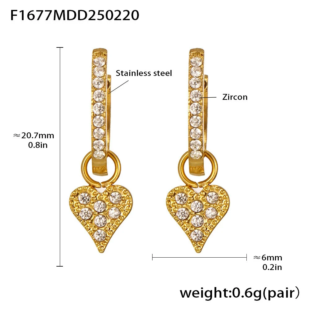 Wholesale Gold Plated 18K Gold Inlaid Zircon Stainless Steel Geometric Heart Shape And Bow Tie Earrings For Women - Image 4