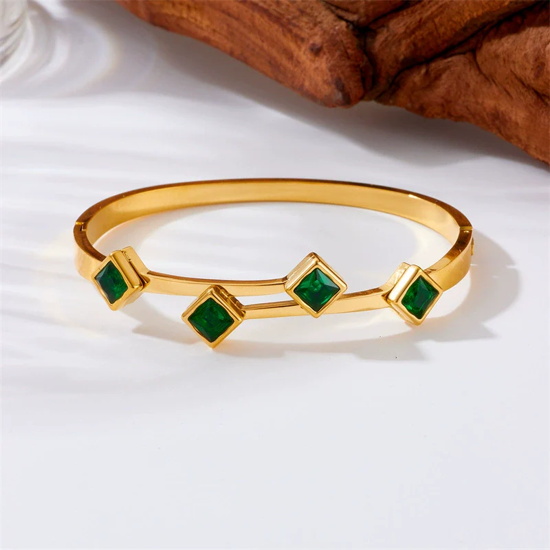 Wholesale Gold Plated Square Bracelet With Inlaid Glass Rhinestones In Titanium Steel - Image 2
