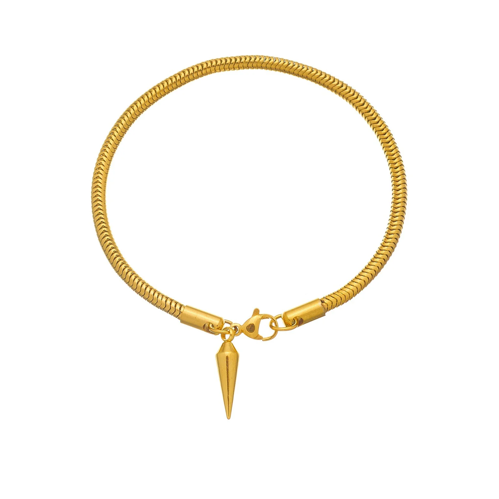 Wholesale Gold Plated Stainless Steel Drop Shape Bracelet With Rivet Pendant And Thick Bar Design For Women - Image 5