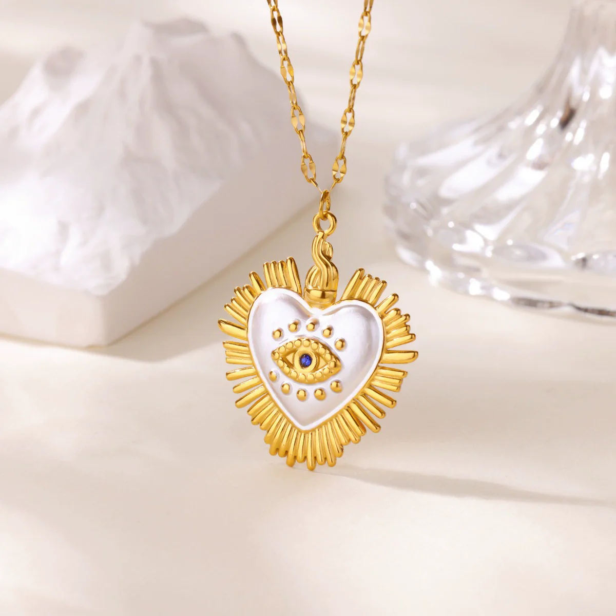 Wholesale Gold Plated Stainless Steel Geometric Eye Cross Portrait Heart Pendant Necklace For Unisex - Image 2