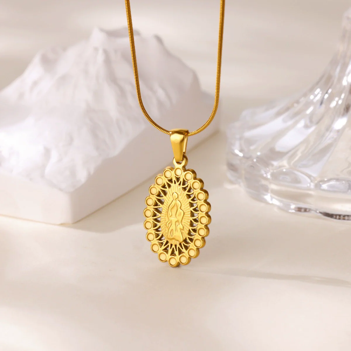 Wholesale Gold Plated Stainless Steel Geometric Eye Cross Portrait Heart Pendant Necklace For Unisex - Image 3
