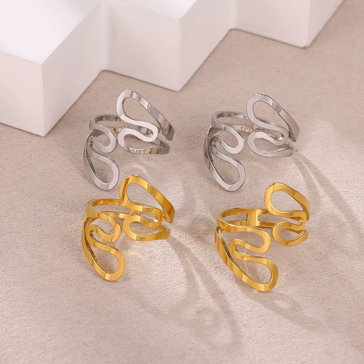Wholesale Gold Plated Stainless Steel Geometric Line Ring For Women