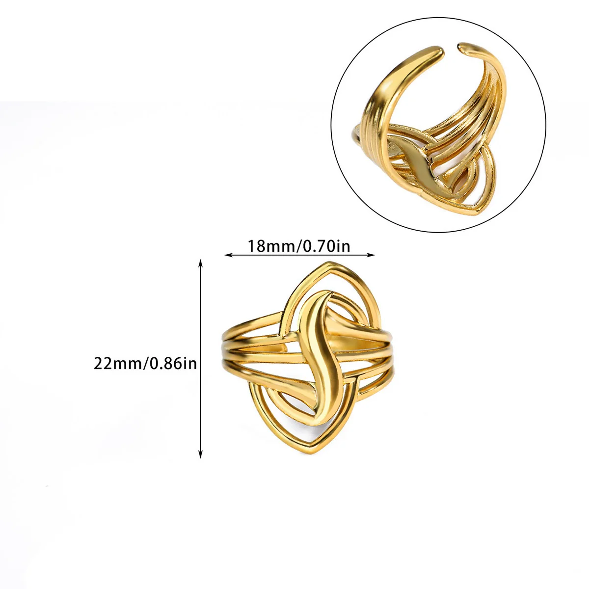 Wholesale Gold Plated Stainless Steel Geometric Line Ring For Women - Image 13