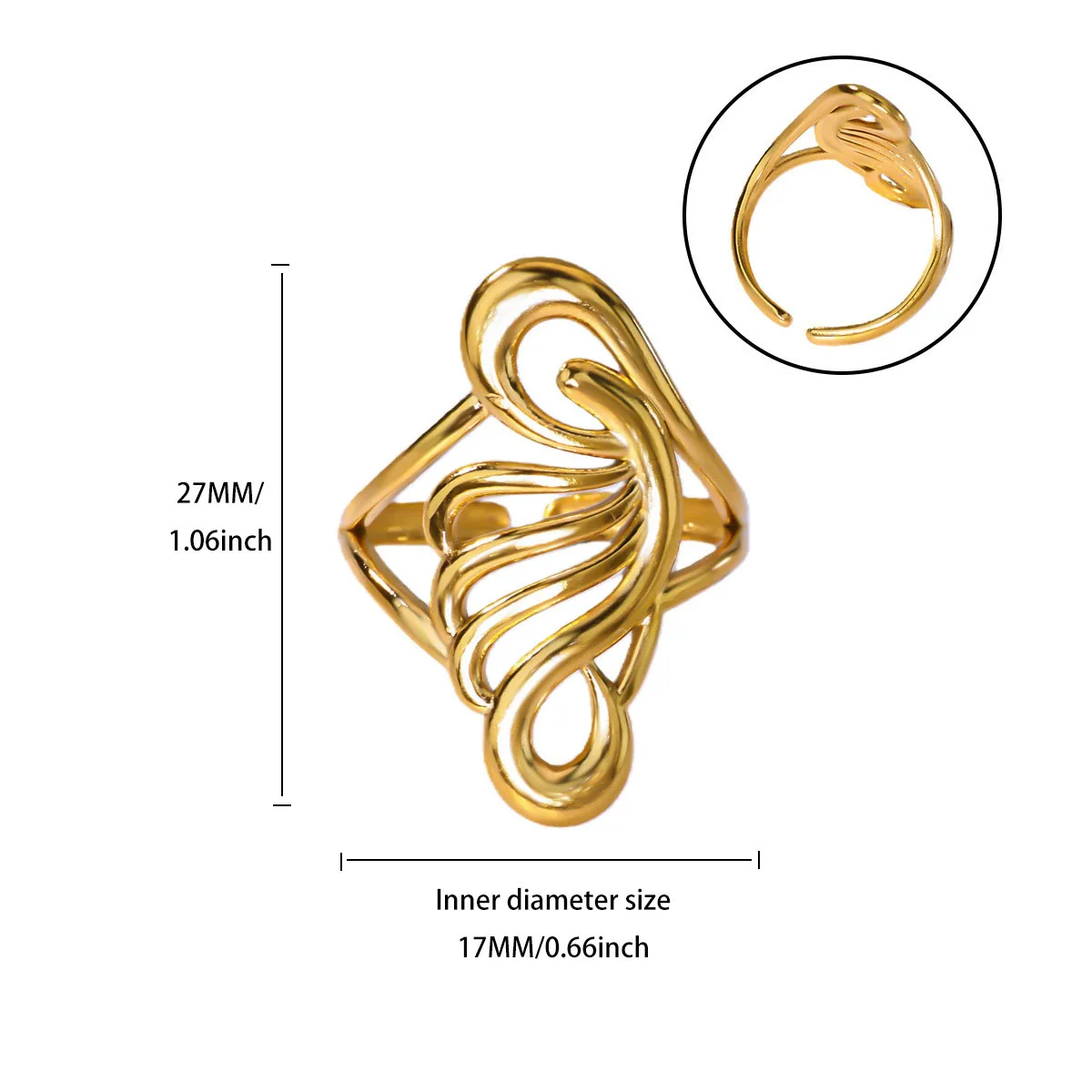 Wholesale Gold Plated Stainless Steel Geometric Line Ring For Women - Image 14