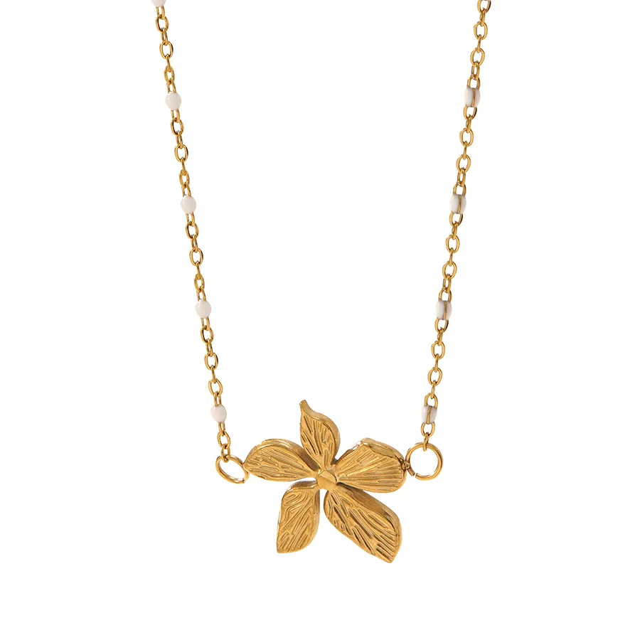 Wholesale Gold Plated Stainless Steel Irregular Geometric Flower Earrings And Necklace For Women - Image 5