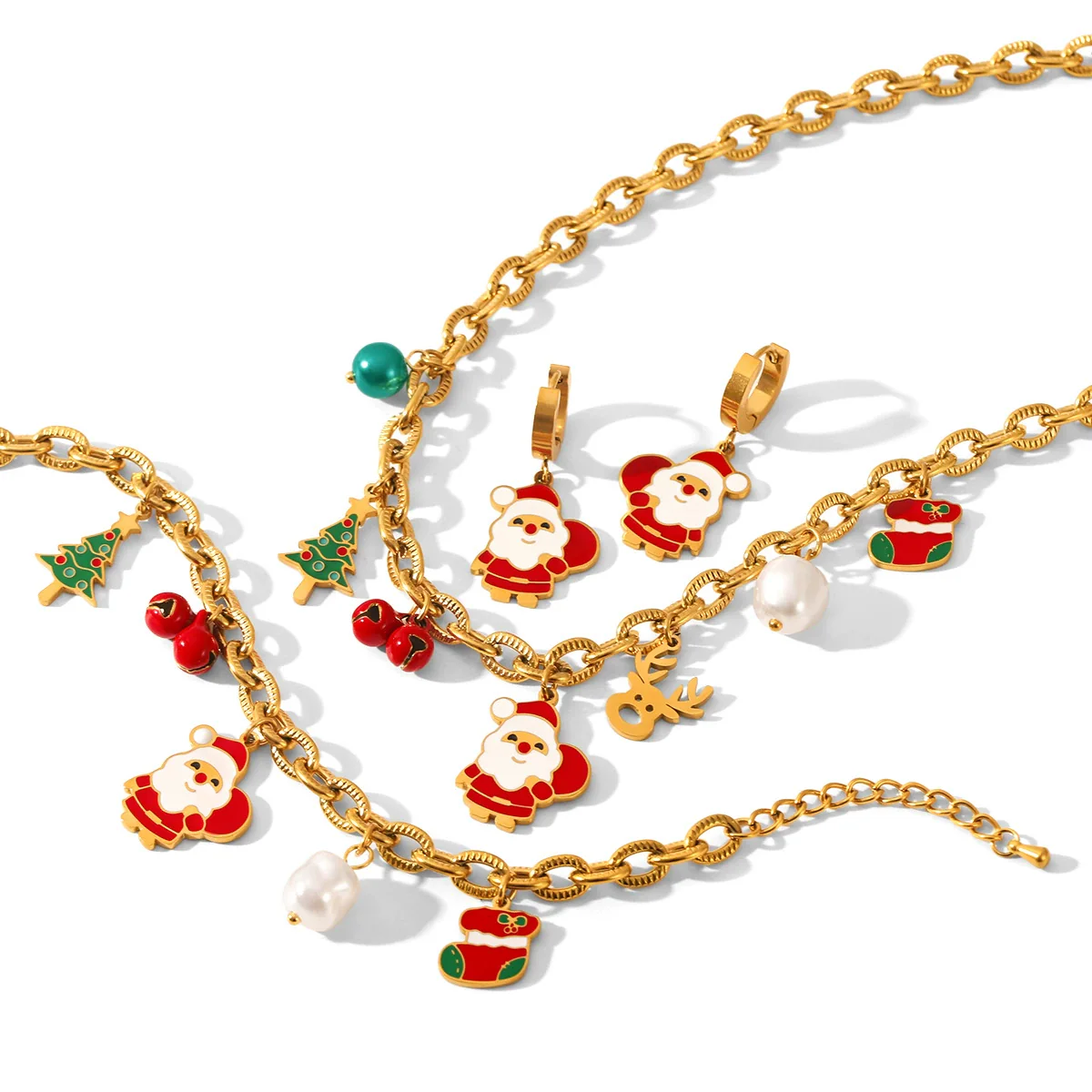 Wholesale Gold Plated Stainless Steel Jewelry For Women With Cartoon Geometric Animal Zodiac Patterns And Oil Drop Christmas Tree Bell Elk Shapes Oshaped Chain - Image 5