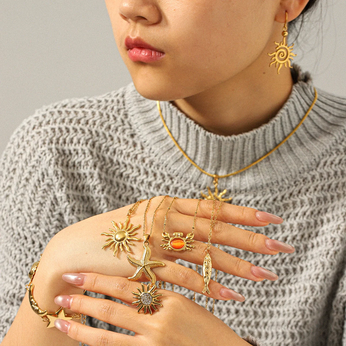 Wholesale Gold Plated Stainless Steel Jewelry With Star Geometric Animal Zodiac Patterns For Women Necklace And Earrings - Image 2