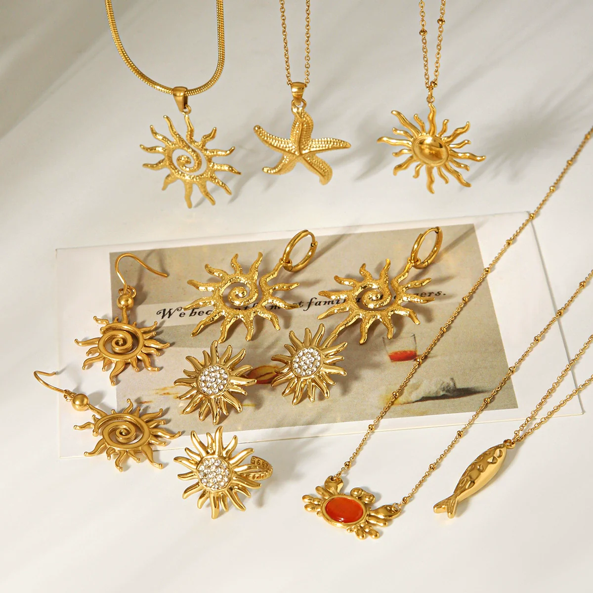 Wholesale Gold Plated Stainless Steel Jewelry With Star Geometric Animal Zodiac Patterns For Women Necklace And Earrings - Image 4
