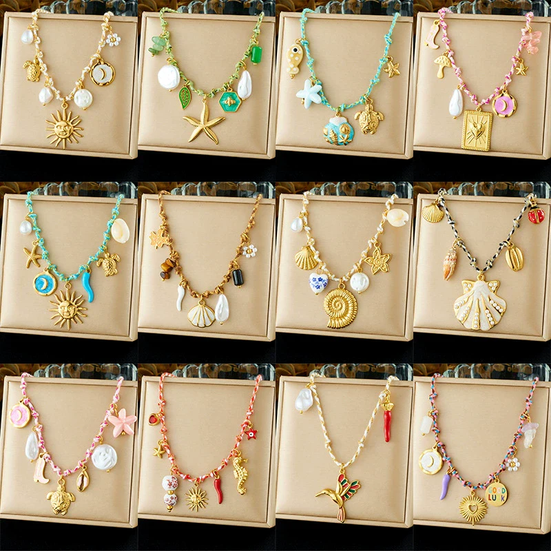 Wholesale Gold Plated Stainless Steel Marine Life And Heart Shape Star Pendant Necklace For Women