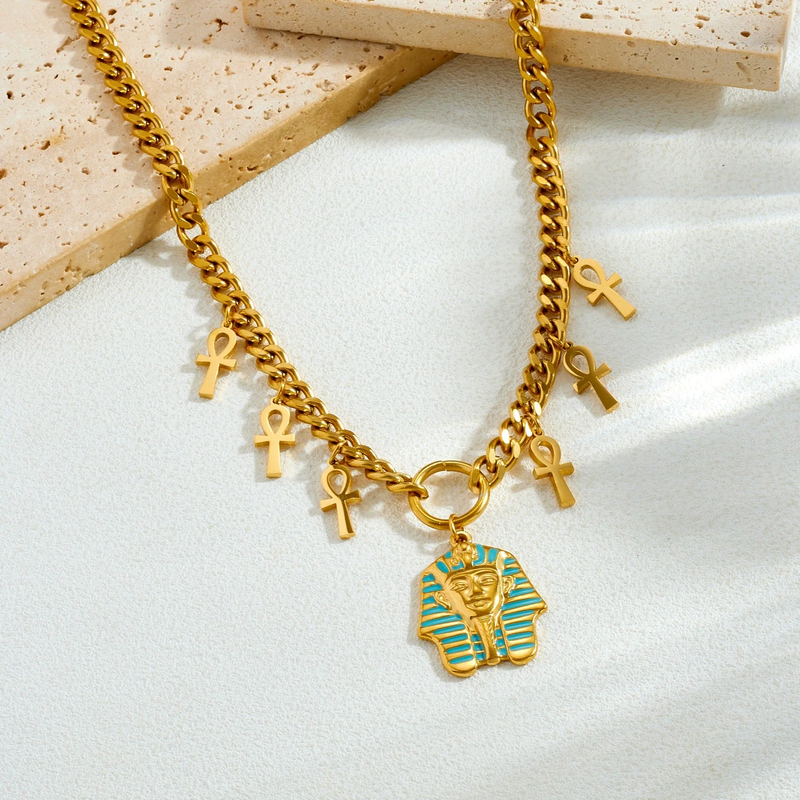 Wholesale Gold Plated Stainless Steel Medieval Style Cross Pendant Necklace For Women - Image 3