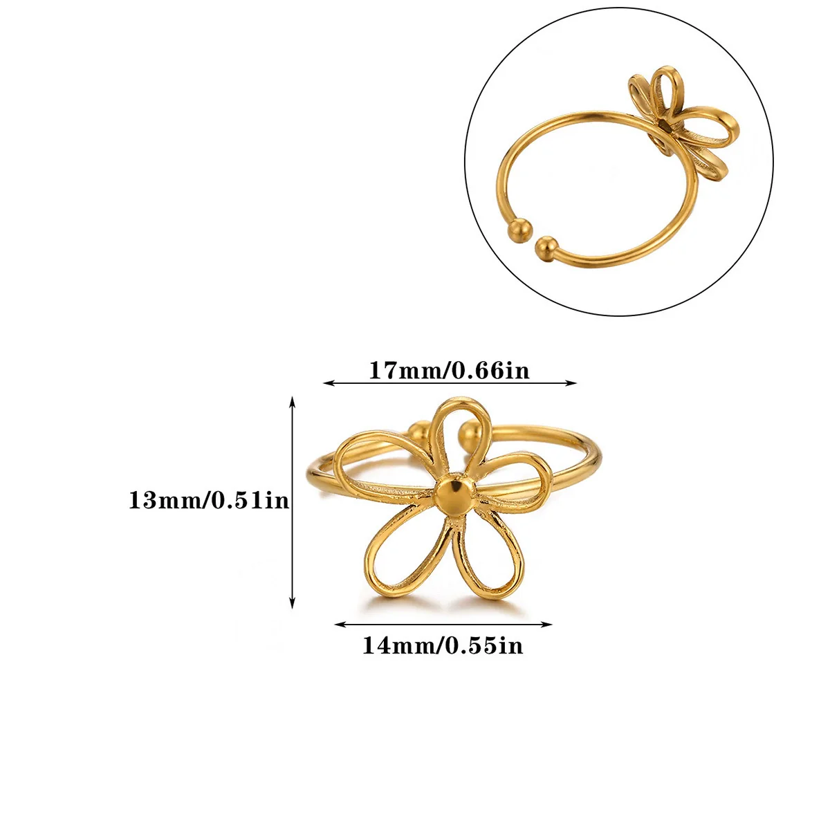 Wholesale Gold Plated Stainless Steel Mini Flower And Butterfly Ring Jewelry For Women - Image 7