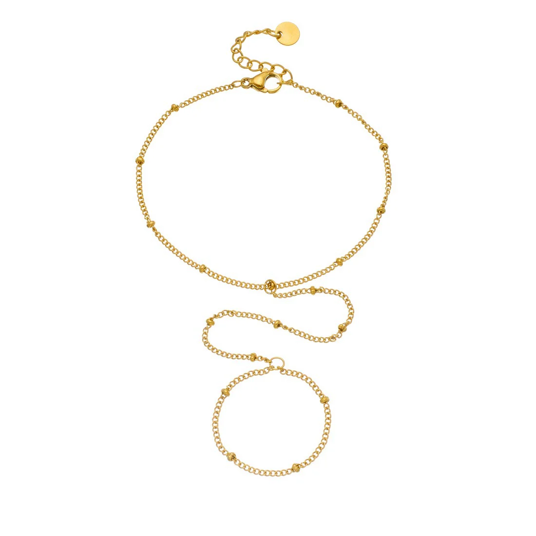 Wholesale Gold Plated Stainless Steel Women's Hand Chain Ring Bracelet Jewelry - Image 5