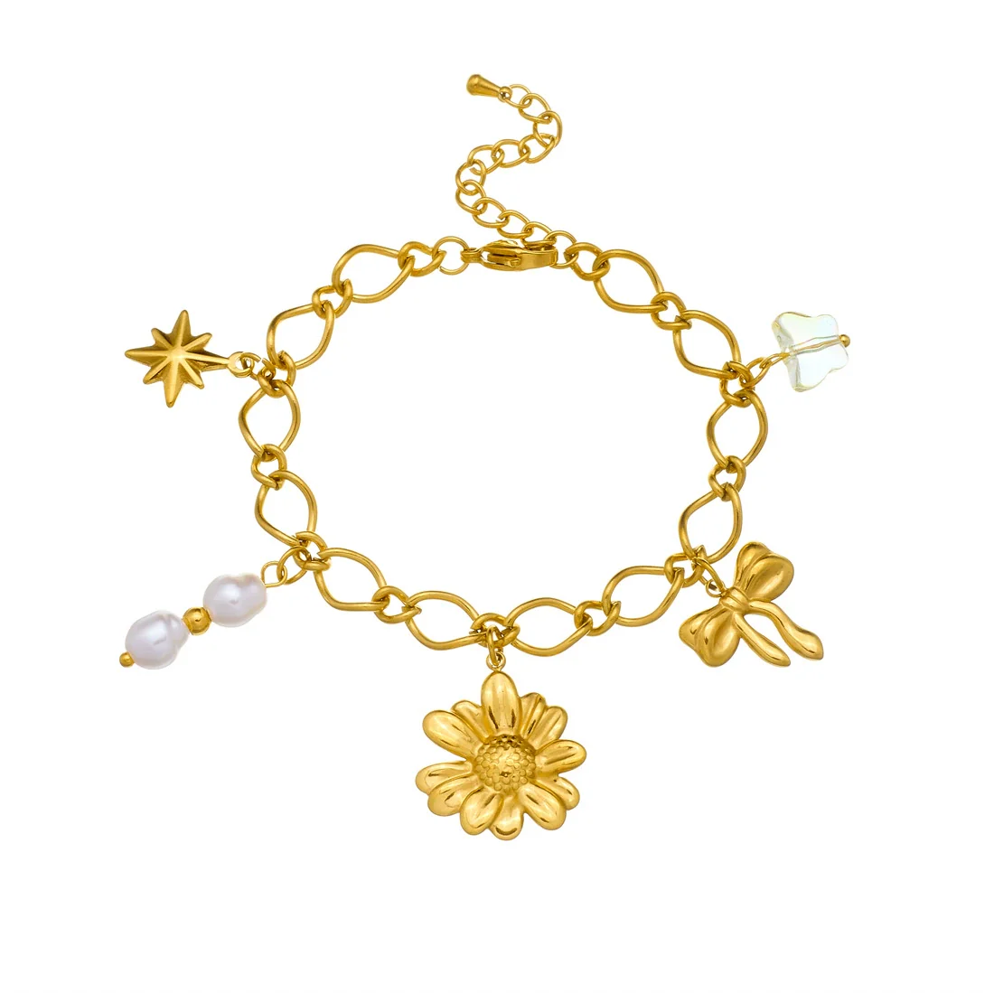 Wholesale Goldplated Flowers Pattern Stainless Steel Bracelet For Women - Image 5