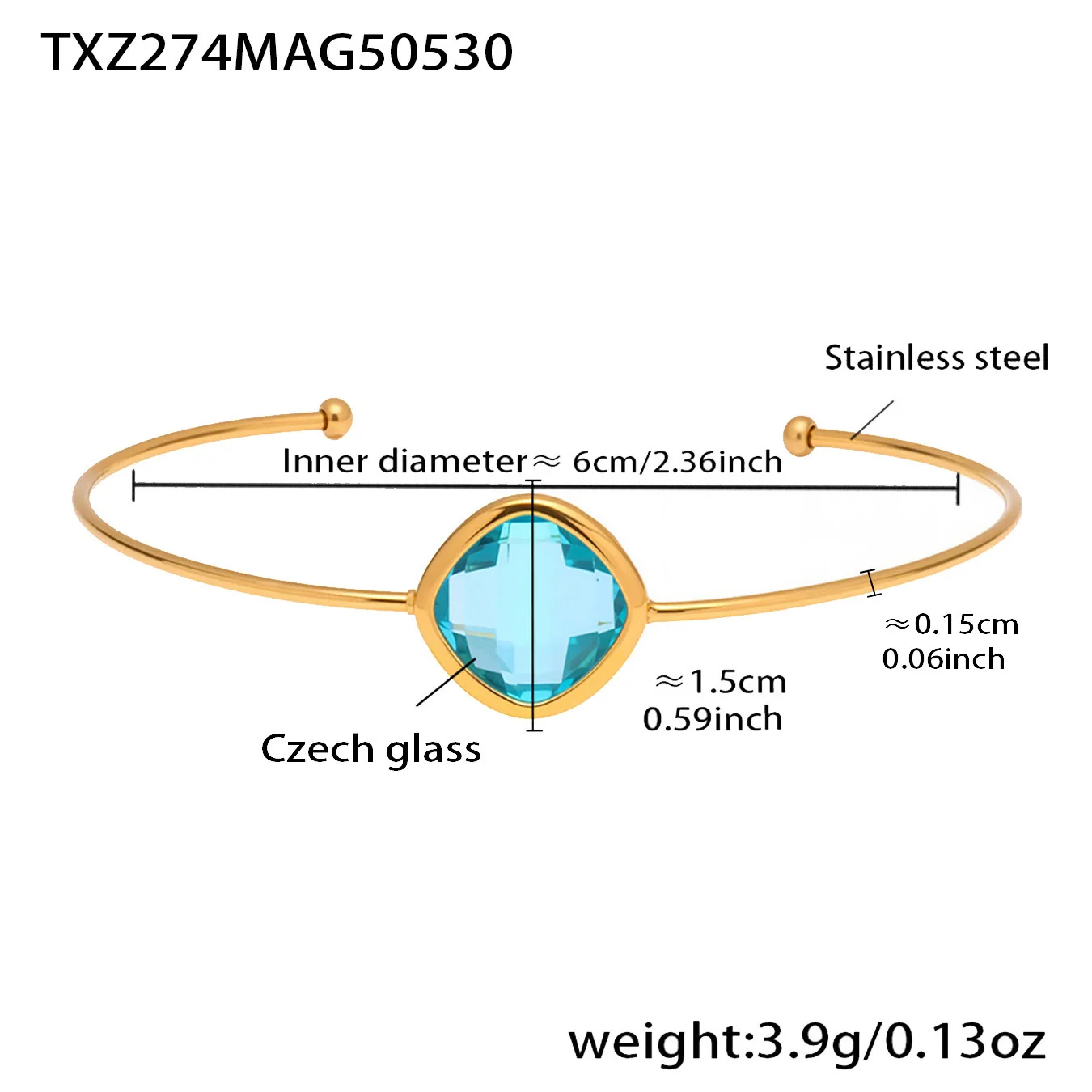 Wholesale Goldplated Stainless Steel And Czech Glass Ferris Wheel Square Inlaid Open Bracelet With Geometric Light Luxury Style - Image 11