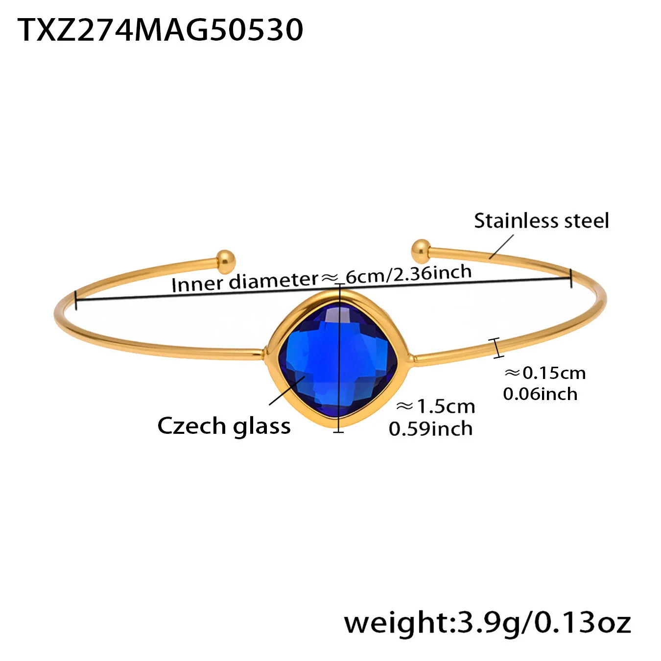 Wholesale Goldplated Stainless Steel And Czech Glass Ferris Wheel Square Inlaid Open Bracelet With Geometric Light Luxury Style - Image 8