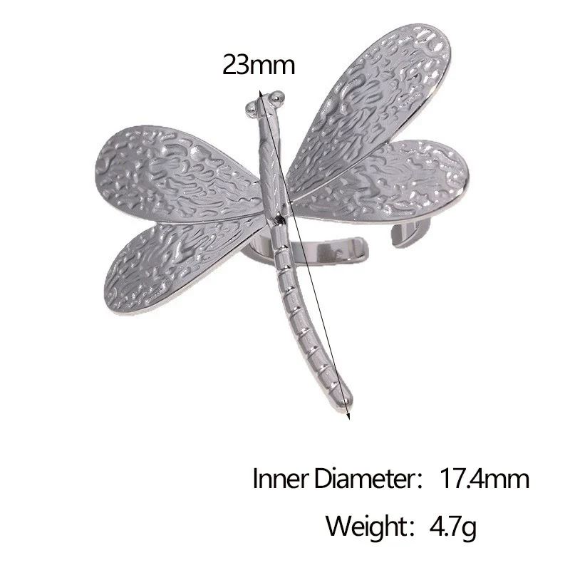 Wholesale Goldplated Stainless Steel Dragonfly Open Ring Jewelry For Women Simple Animal Style - Image 7