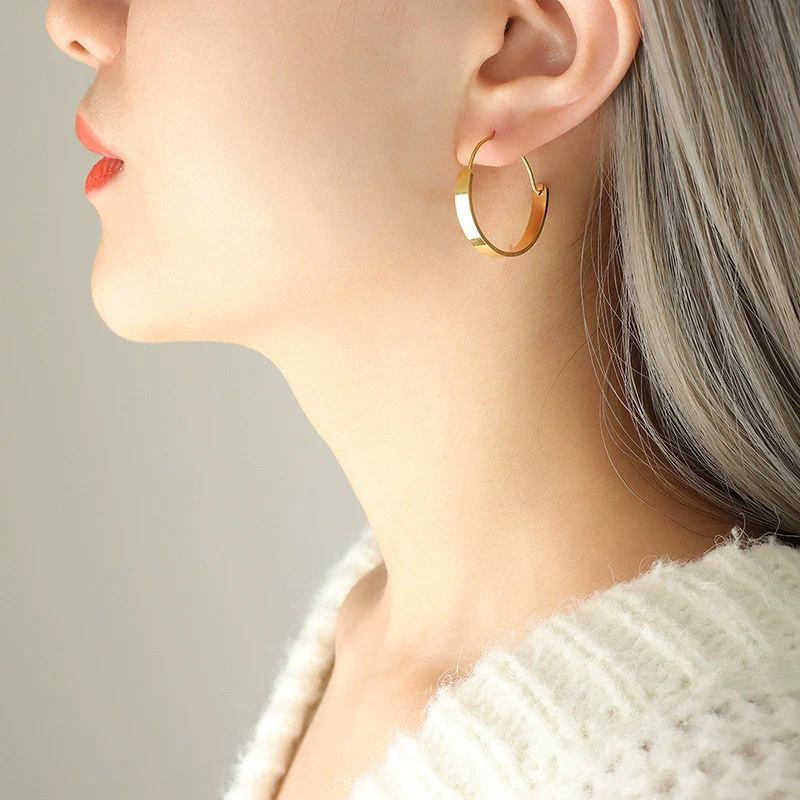 Wholesale Goldplated Titanium Steel Geometric Plain Hoop Earrings For Women Trendy Fashion Personality Jewelry - Image 5