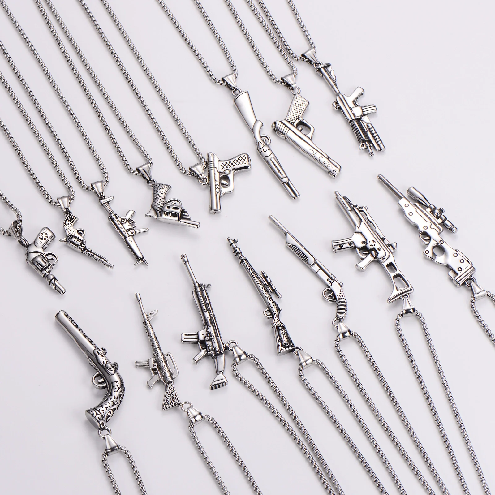 Wholesale Gun Necklace Stainless Steel Punk Hip Hop Geometric Polished Fashion