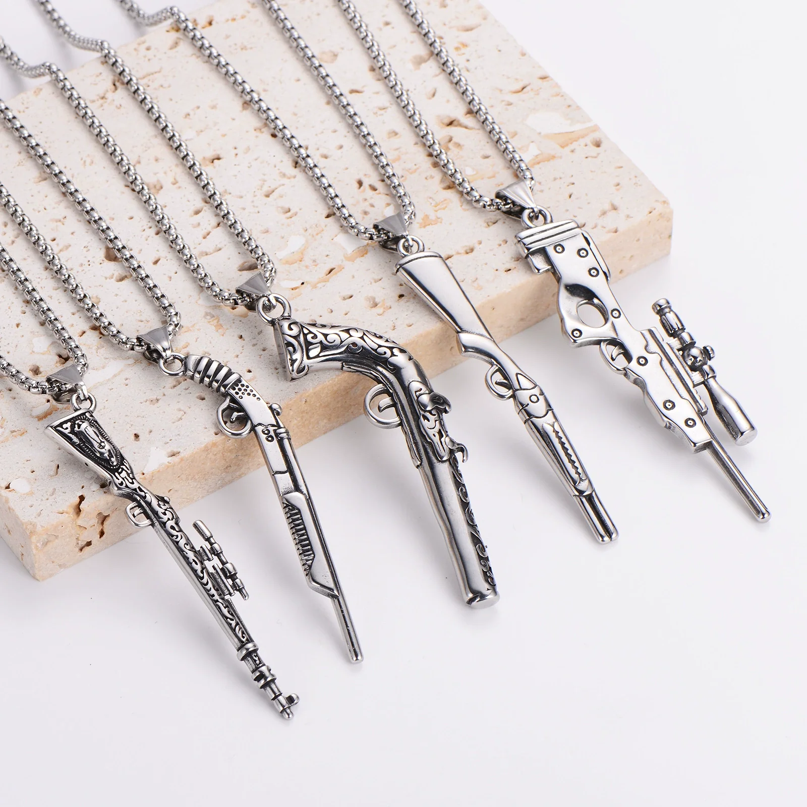 Wholesale Gun Necklace Stainless Steel Punk Hip Hop Geometric Polished Fashion - Image 2