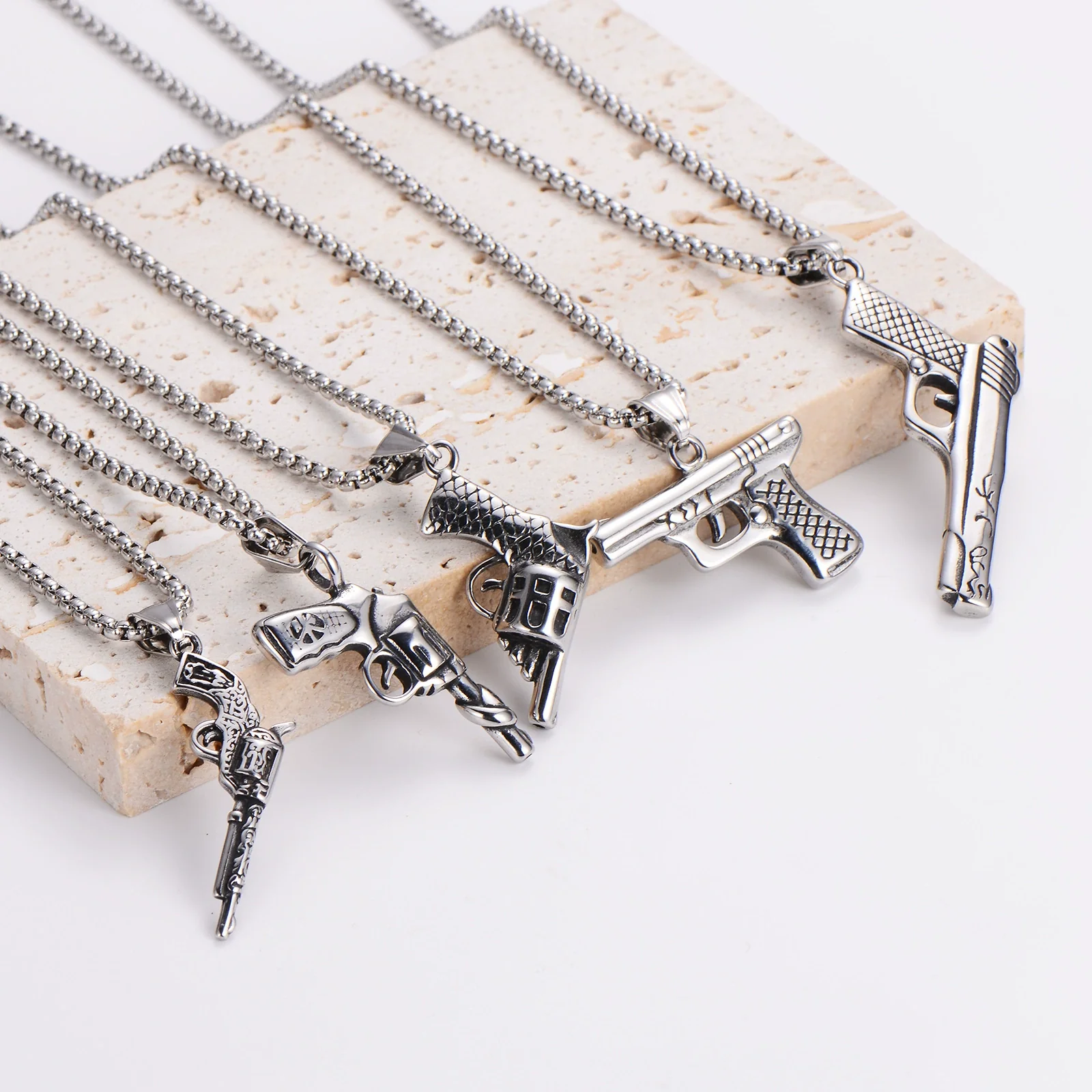 Wholesale Gun Necklace Stainless Steel Punk Hip Hop Geometric Polished Fashion - Image 4