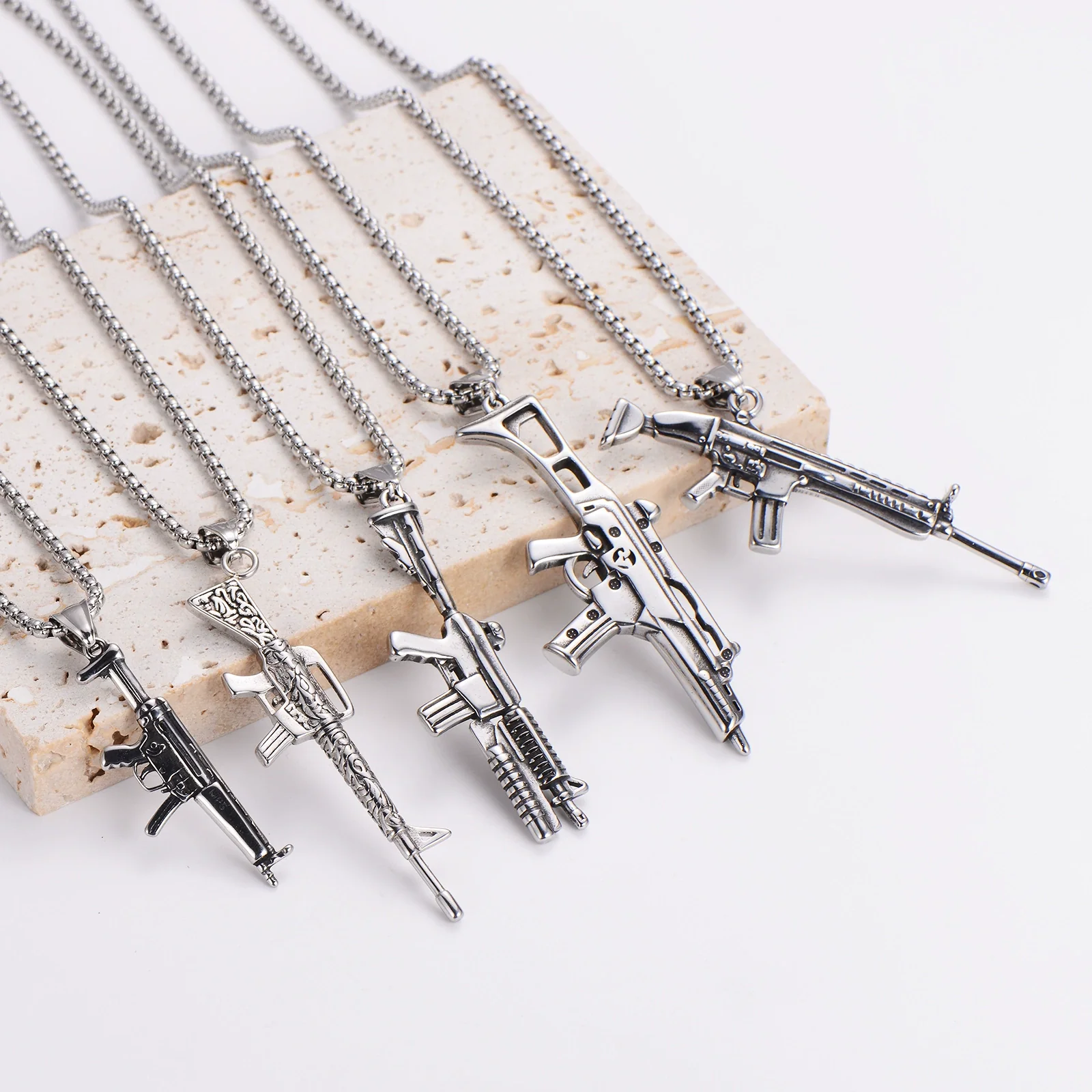 Wholesale Gun Necklace Stainless Steel Punk Hip Hop Geometric Polished Fashion - Image 5