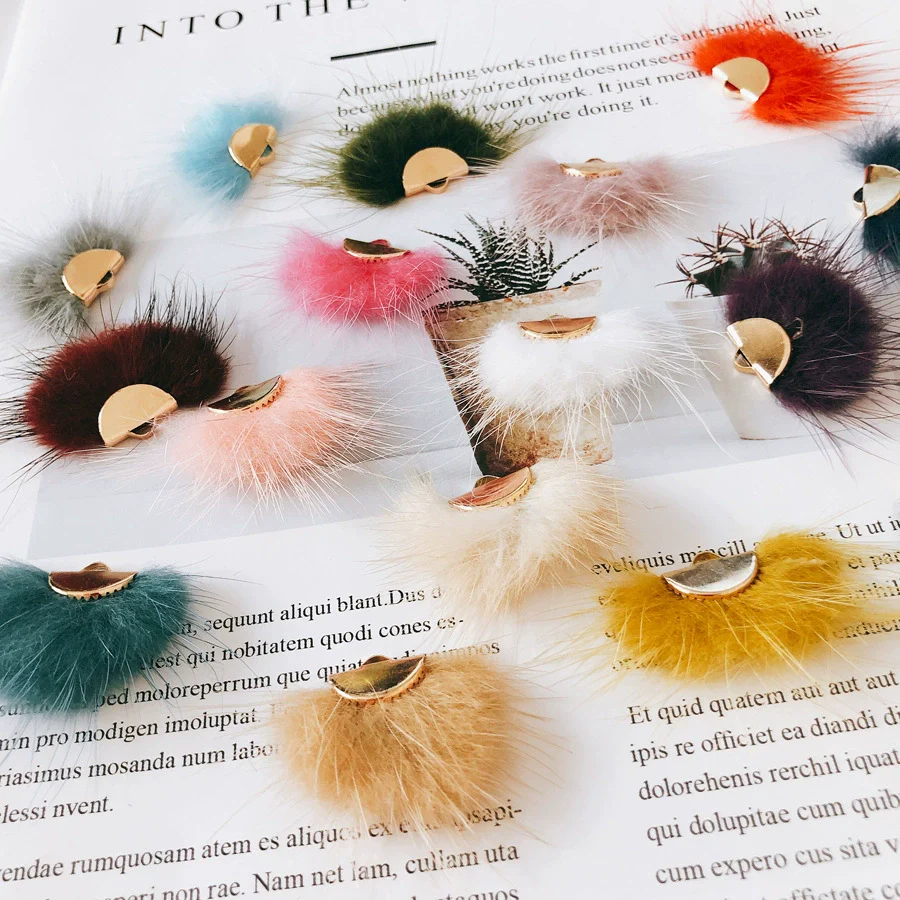 Wholesale Hair Accessories With Hanging Mink Fur Ball Pendant Plush Ball - Image 3