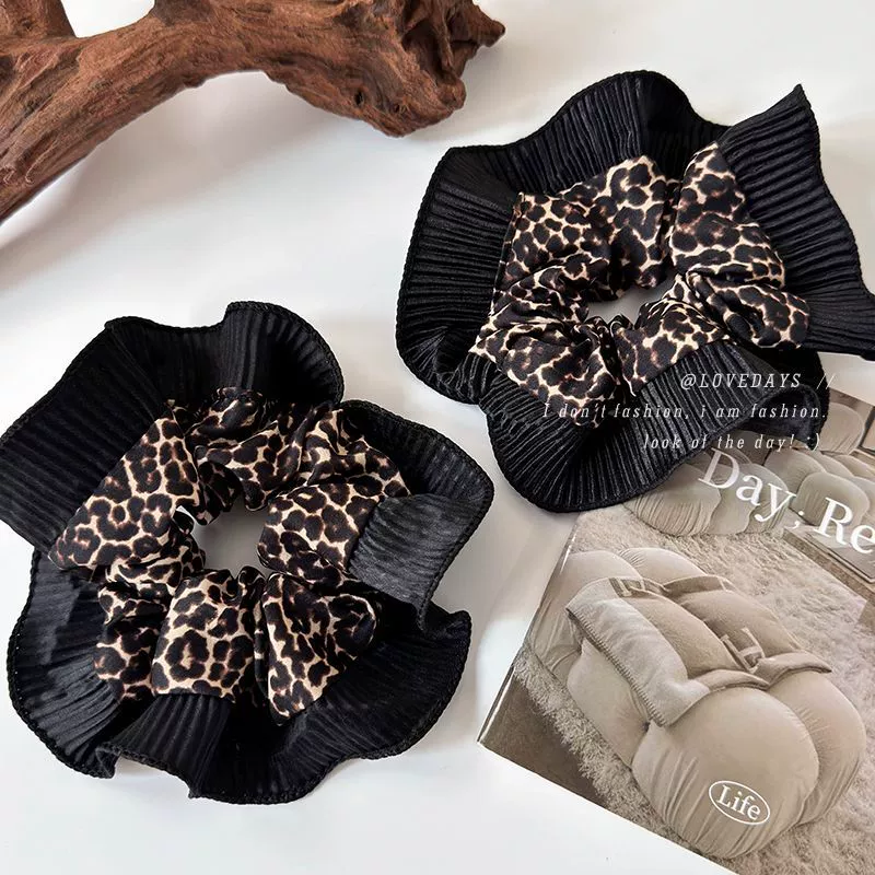Wholesale Hair Ring Retro Leopard Lace Fabric Handmade Women's Fashion Niche Design Elegant Hair Rope Large Bowel Ring
