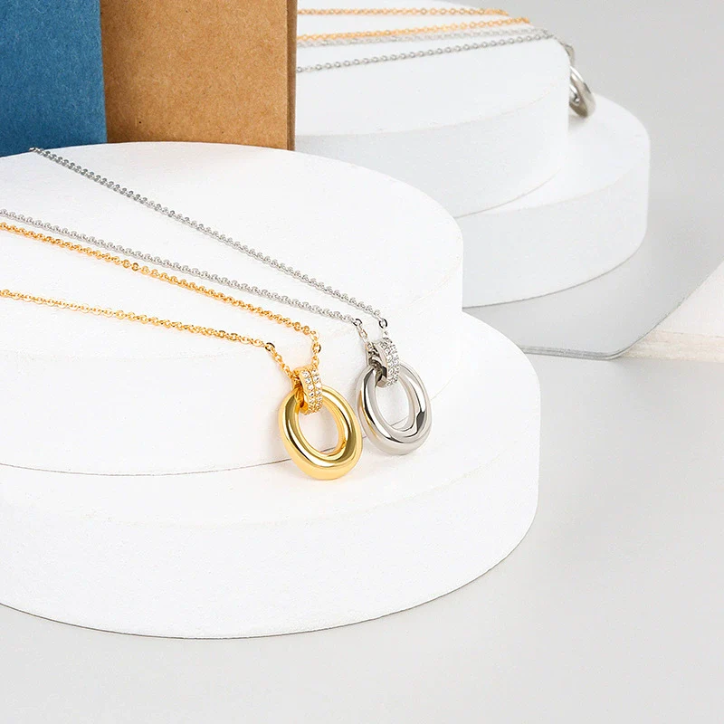 Wholesale Halo Necklace 925 Sterling Silver Geometric Pendant Electroplated Jewelry - Image 2