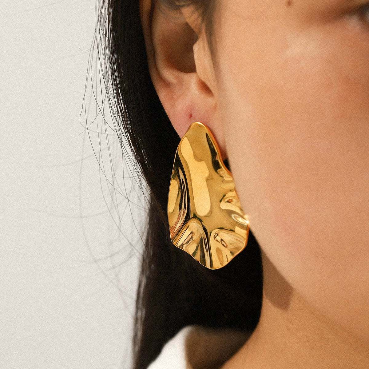 Wholesale Hammered Electroplated Geometric Stainless Steel Earrings For Women - Image 3