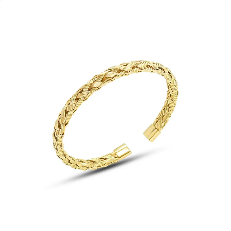 Wholesale Handmade Adjustable Woven Opening Bracelet Titanium Steel 18K Gold Plated Jewelry In Simple Style - Image 4