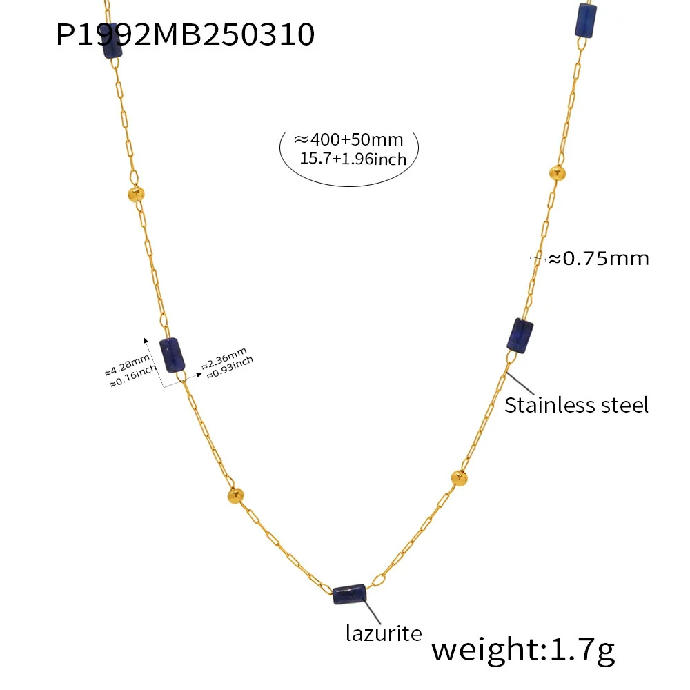 Wholesale Handmade Beaded Necklace For Women Ferris Wheel Design With Geometric Lapis Lazuli Pendant Stainless Steel Tiger Eye Stone Chain Gold Plated - Image 7