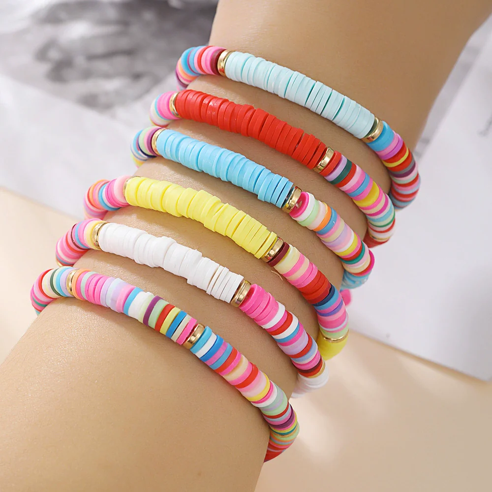 Wholesale Handmade Bohemian Soft Pottery Geometric Round Beads Beaded Combination Bracelet For Women And Men