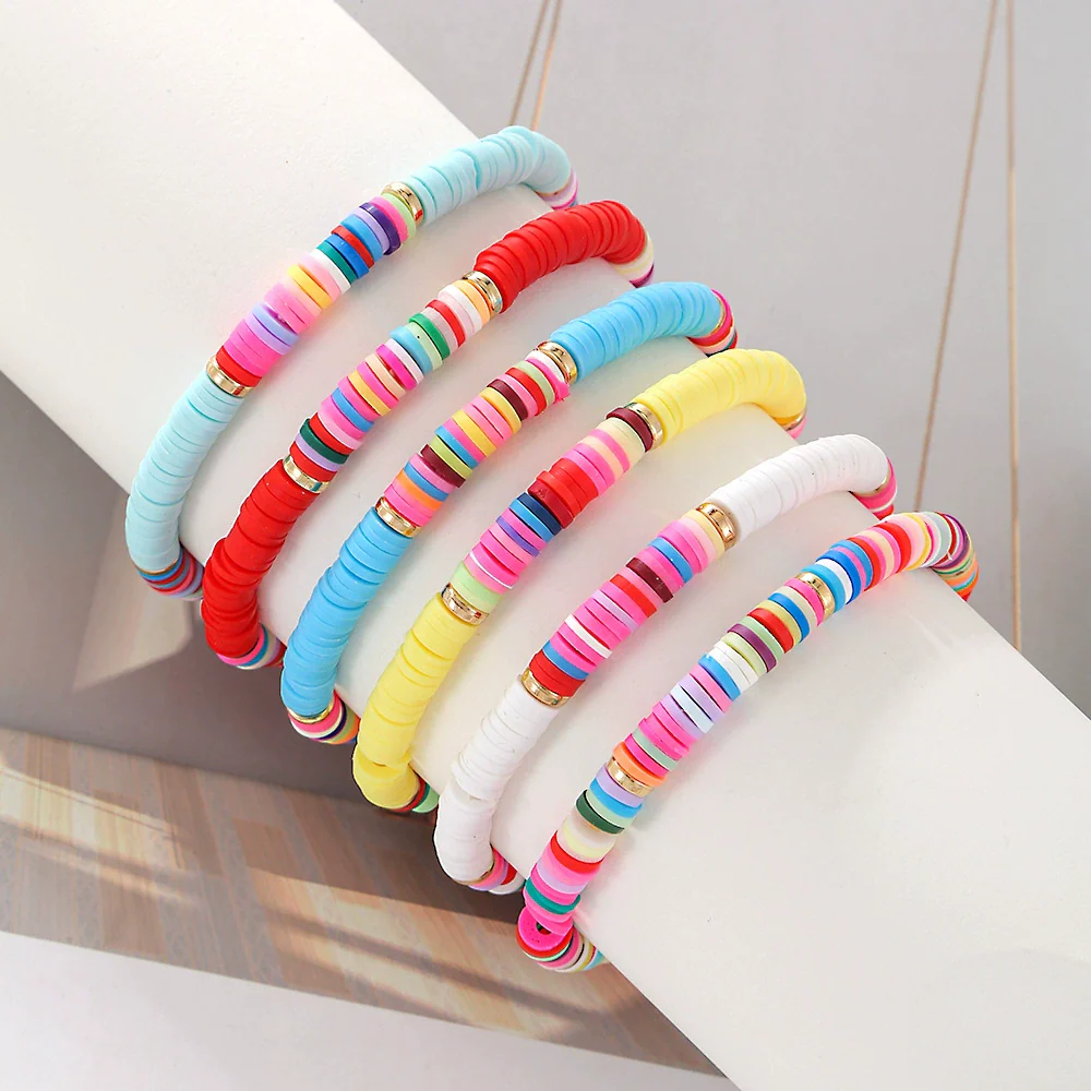Wholesale Handmade Bohemian Soft Pottery Geometric Round Beads Beaded Combination Bracelet For Women And Men - Image 3