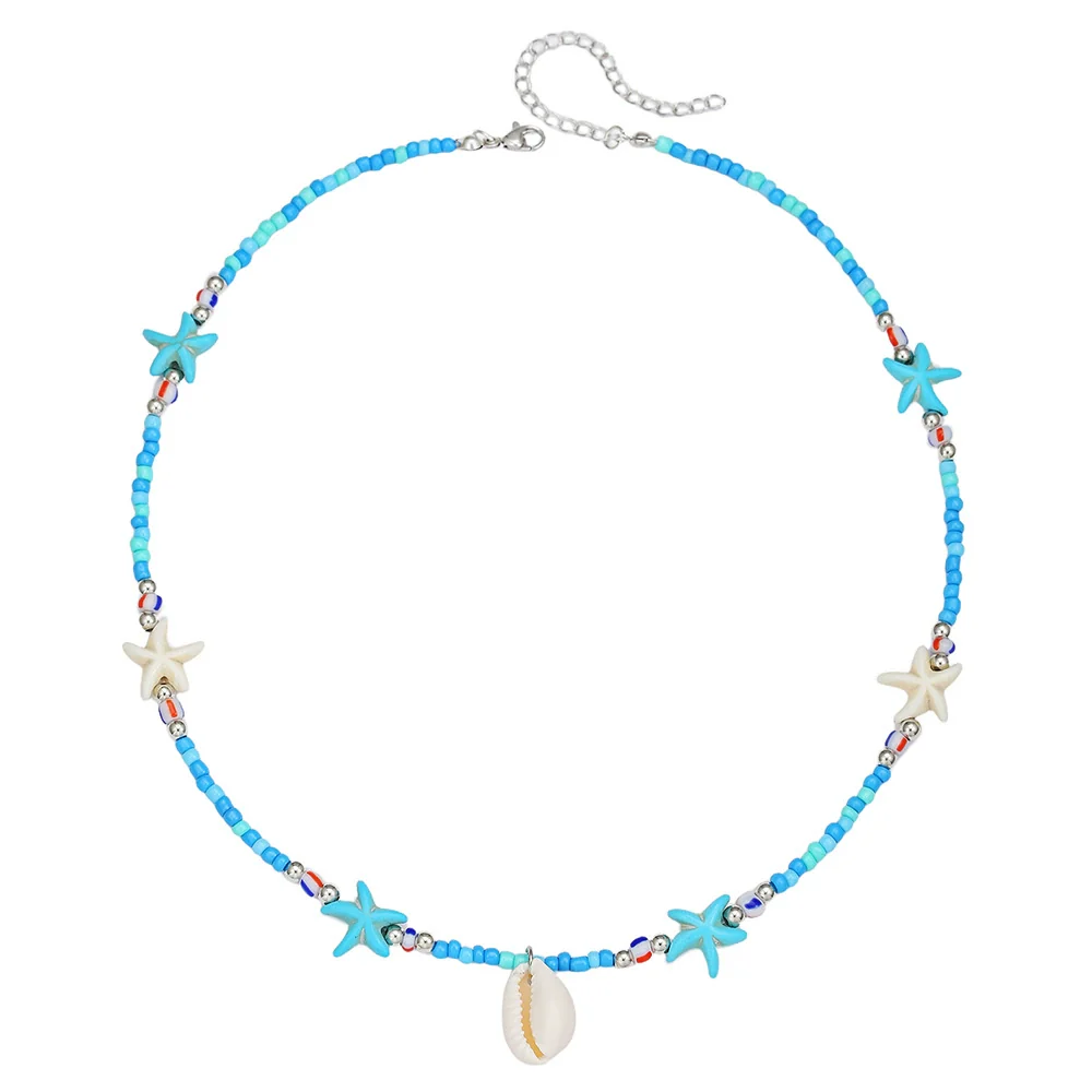 Wholesale Handmade Bohemian Style Multilayer Rice Beads And Pine Stone Geometric Type Women's Stainless Steel Pendant O Word Chain Necklace - Image 7