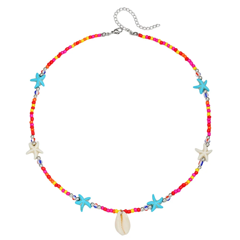 Wholesale Handmade Bohemian Style Multilayer Rice Beads And Pine Stone Geometric Type Women's Stainless Steel Pendant O Word Chain Necklace - Image 8