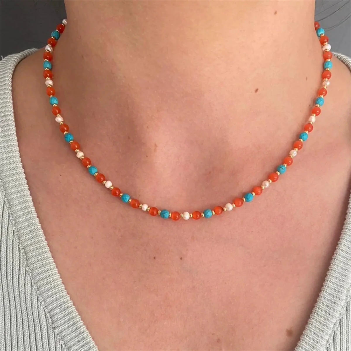 Wholesale Handmade Electroplated Beaded Necklace For Women With Insect And Geometric Patterns Copper Pendant Mixed Materials - Image 5