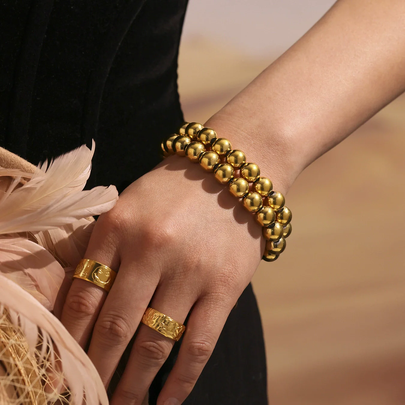 Wholesale Handmade Electroplated Geometric Stainless Steel Beaded Bracelet For Women - Image 2