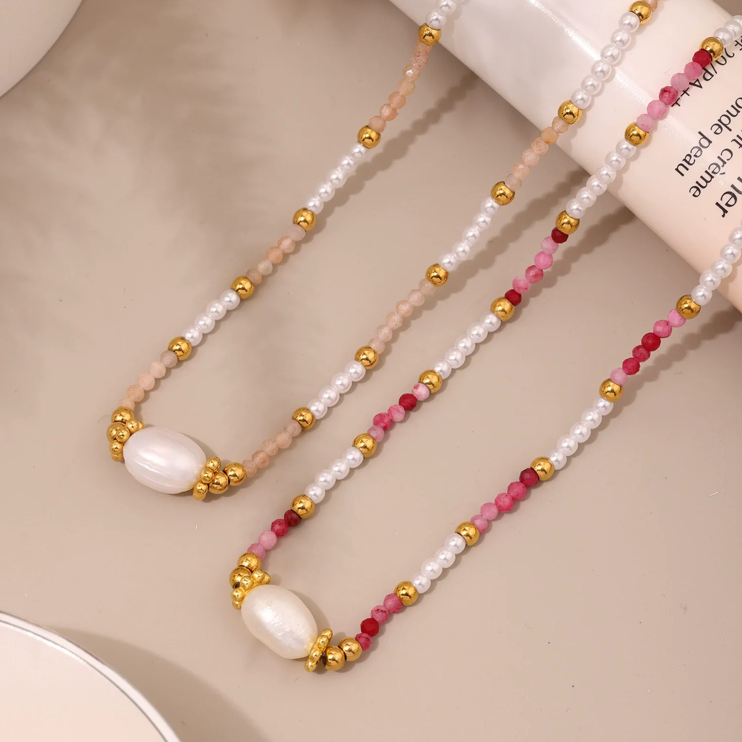 Wholesale Handmade Electroplated Geometric Stainless Steel Shell Beads Natural Stone Titanium Steel Necklace Unisex - Image 2