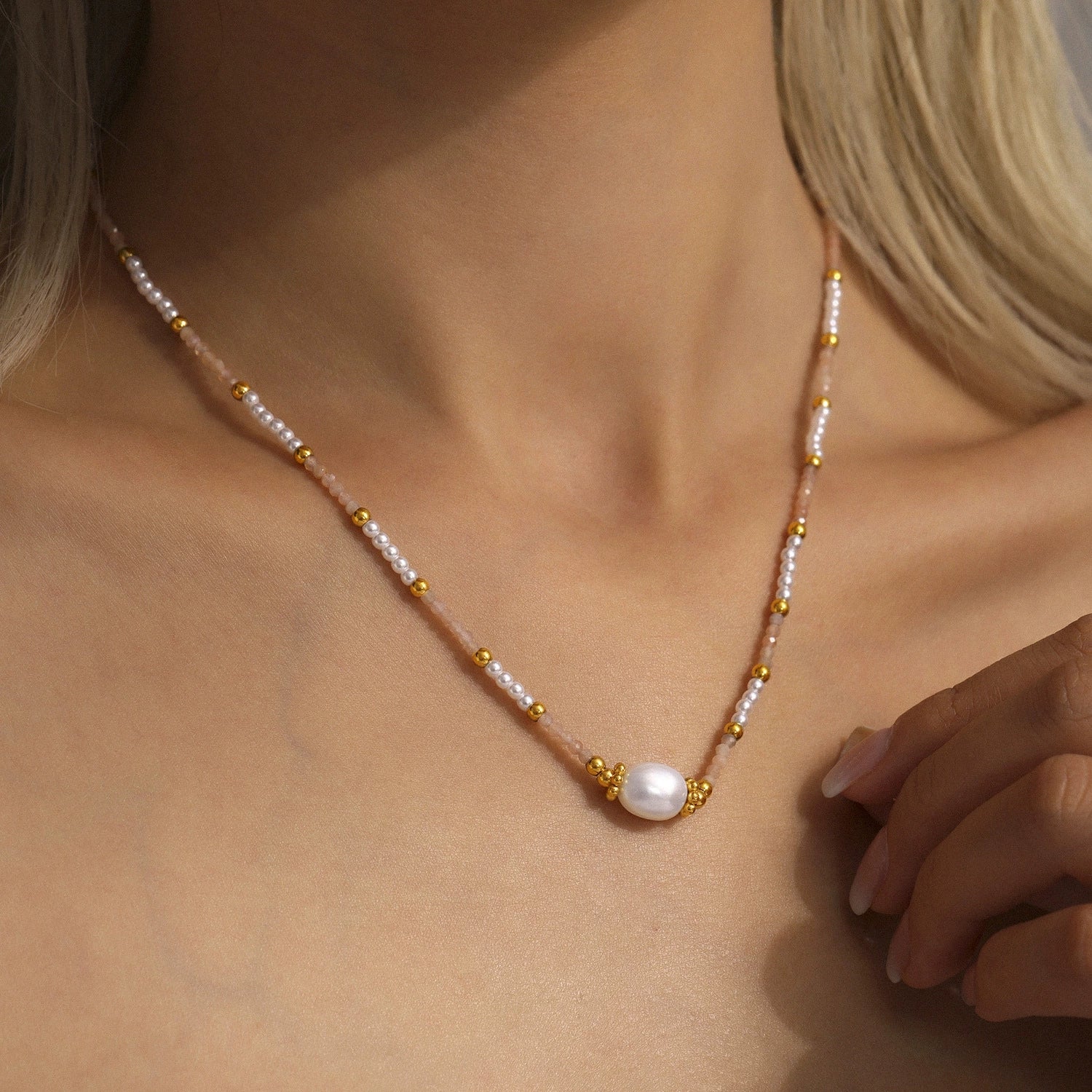 Wholesale Handmade Electroplated Geometric Stainless Steel Shell Beads Natural Stone Titanium Steel Necklace Unisex - Image 3