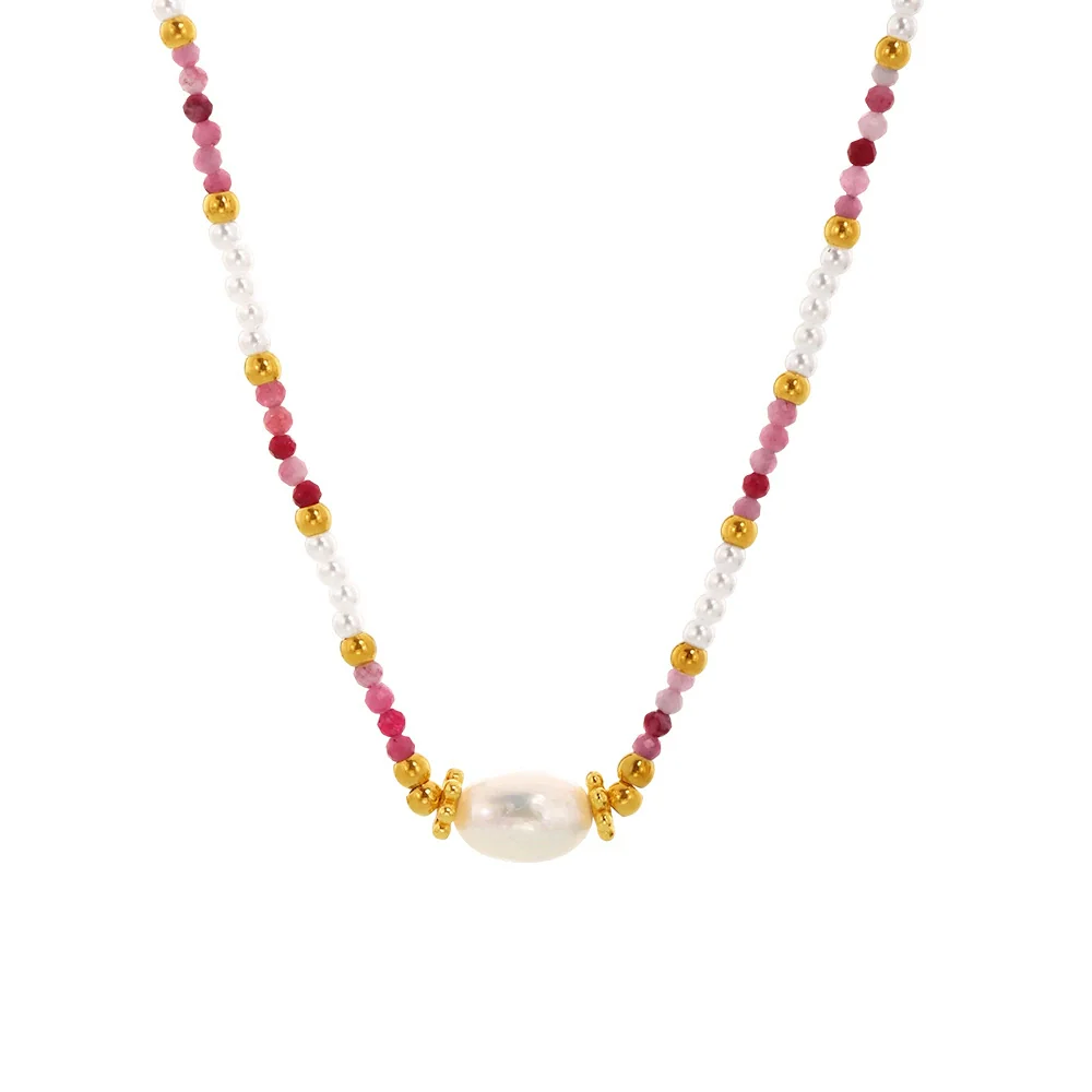 Wholesale Handmade Electroplated Geometric Stainless Steel Shell Beads Natural Stone Titanium Steel Necklace Unisex - Image 5