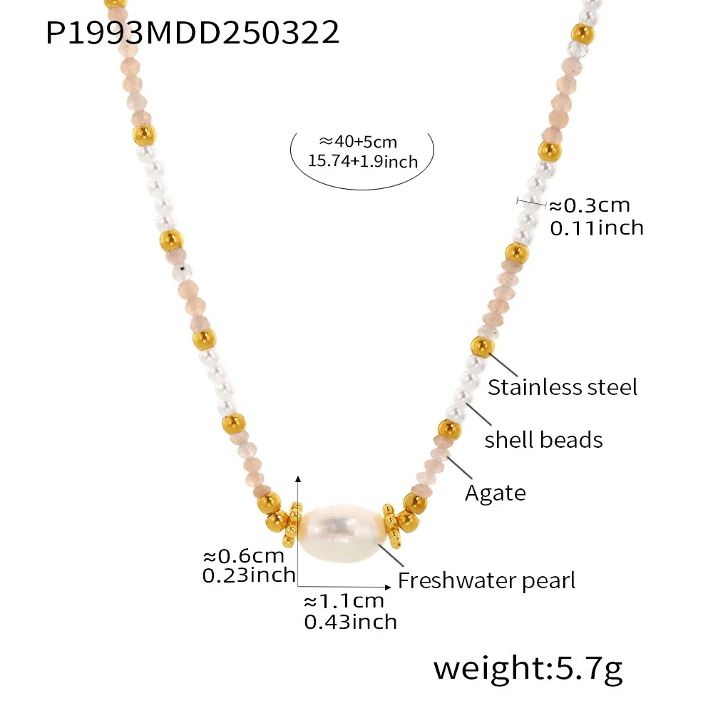Wholesale Handmade Electroplated Geometric Stainless Steel Shell Beads Natural Stone Titanium Steel Necklace Unisex - Image 6