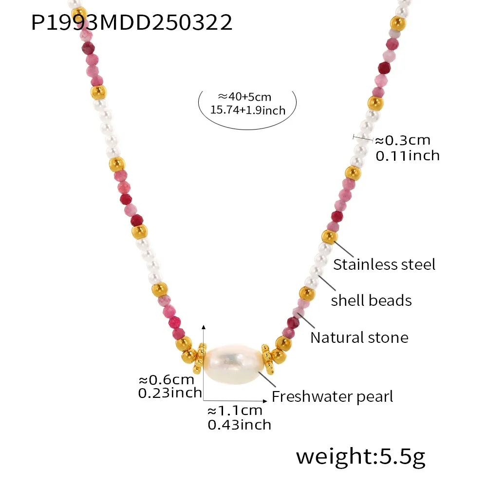 Wholesale Handmade Electroplated Geometric Stainless Steel Shell Beads Natural Stone Titanium Steel Necklace Unisex - Image 7