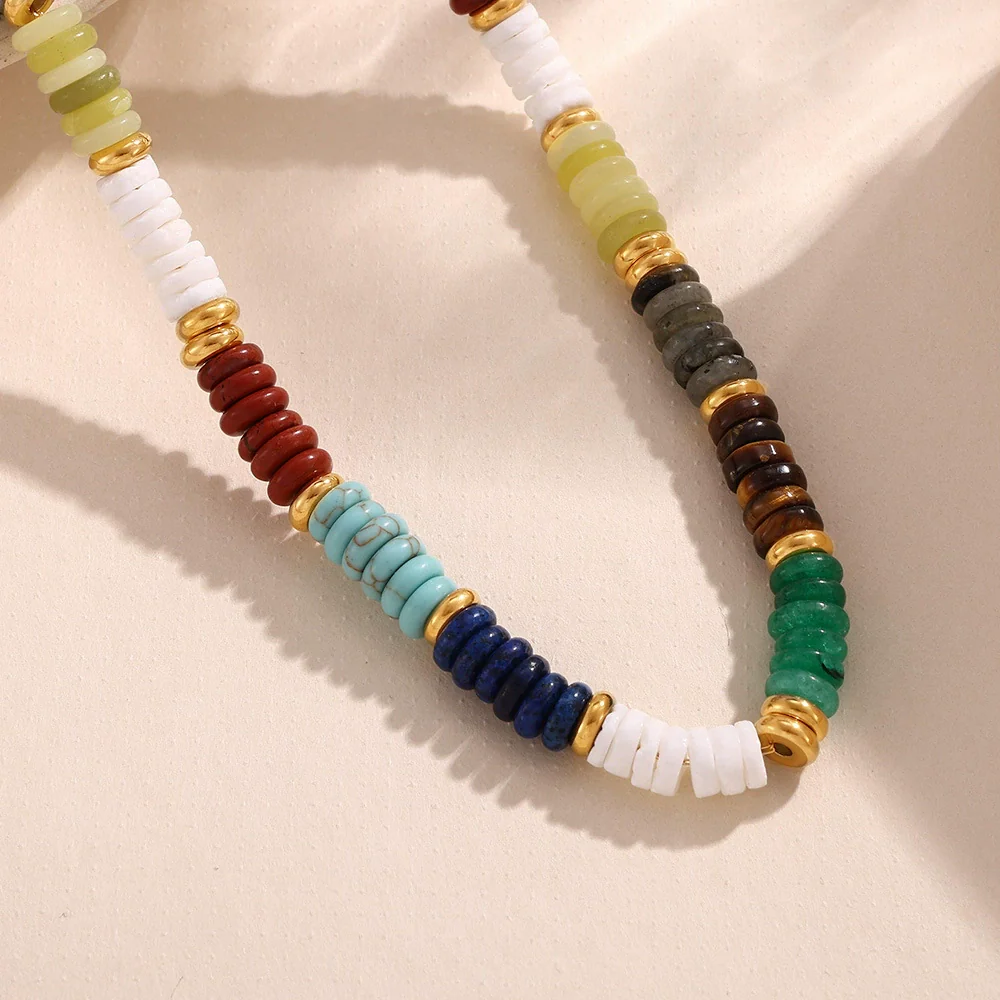 Wholesale Handmade Electroplated Stainless Steel And Natural Stone Abacus Bead Necklace And Bracelet Set For Women - Image 2