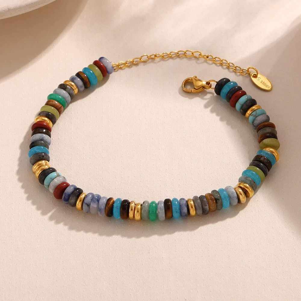 Wholesale Handmade Electroplated Stainless Steel And Natural Stone Abacus Bead Necklace And Bracelet Set For Women - Image 4