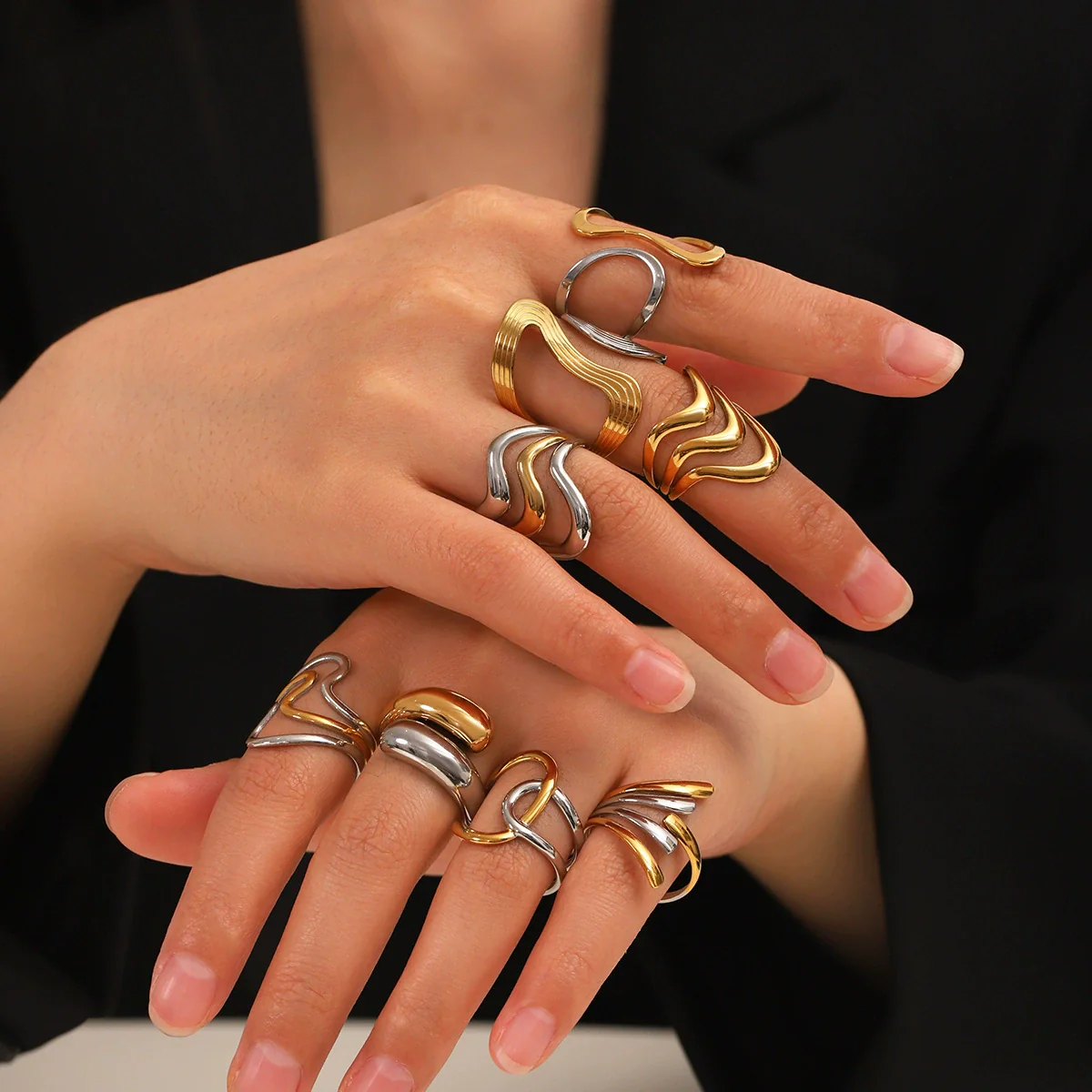 Wholesale Handmade Electroplated Stainless Steel Irregular Geometric Open Ring For Women